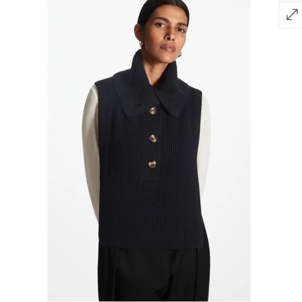 Cos Wool Blend Button Down Sweater Bib